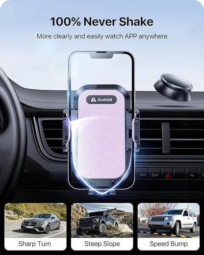 andobil Car Phone Holder, 2026 Military-Grade 89bs Strongest Suction Phone Holders for Your Car Dashboard/Windshield/Vent Easy Clamp Cellphone Holder Truck Stand for iPhone 17 16 15 Pro Max, Purple