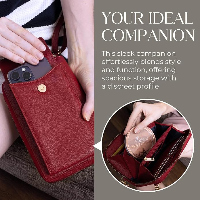 BULL GUARD Crossbody Leather Wallet Phone Purse, Anti Theft and RFID Blocking, Elegant Design for Travel