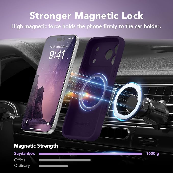 Magnetic for iPhone 17 Pro Max Case, Compatible with MagSafe, [Full Camera Protection][Screen Protector] Silicone Shockproof Protective Phone Case for iPhone 17 Pro Max 6.9", Deep Purple