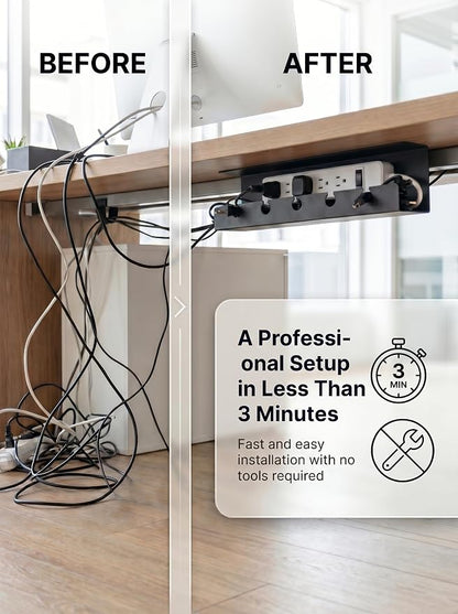 Under Desk Cable Management Tray No Drill, Cord Organizer for Desk, Wire Organizer, Cable Tray for Home Office Standing Desk, Wire Managment, Cord Hider, Set of 2 pcs (1 Black & 1 White)