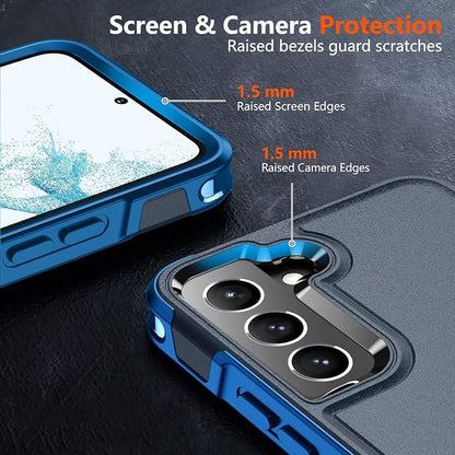 SPIDERCASE Designed for Samsung Galaxy S22 Case, [10 FT Military Grade Drop Protection],2 Pack [Tempered Glass Screen Protector+Camera Lens Protector] Heavy Duty Shockproof Case,Blue