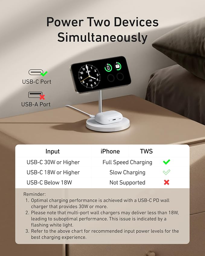Anker MagSafe Compatible MagGo Charger Stand, iPhone 17 Wireless Charger, 2-in-1 Charging Station, Qi2 Certified 15W Fast Charging, for iPhone 17/16/15/14/13/12, AirPods Pro (40W Adapter Included)