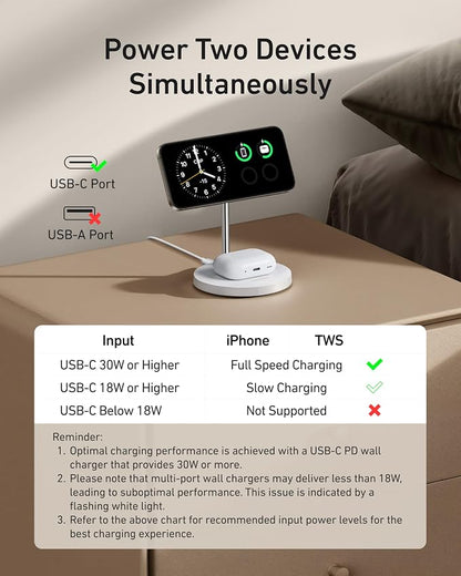 Anker MagSafe Compatible MagGo Charger Stand, iPhone 17 Wireless Charger, 2-in-1 Charging Station, Qi2 Certified 15W Fast Charging, for iPhone 17/16/15/14/13/12, AirPods Pro (40W Adapter Included)