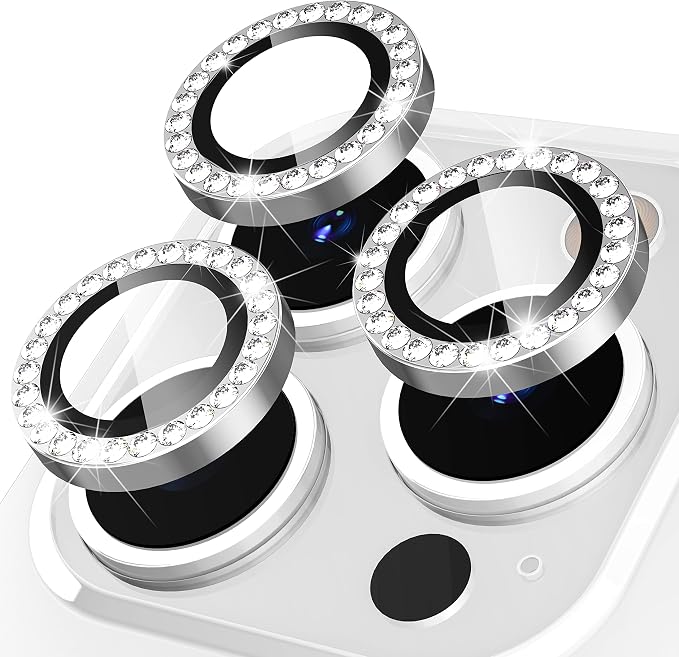 Suoman 3-Pack for 12 Pro Max Camera Lens Protector, 9H Tempered Glass, [Does not Affect Night Shots] Metal Frosted Independent Protective Cover - Diamonds-Silver