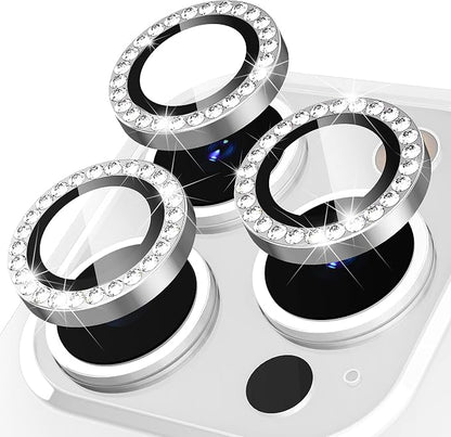 Suoman 3-Pack for 12 Pro Max Camera Lens Protector, 9H Tempered Glass, [Does not Affect Night Shots] Metal Frosted Independent Protective Cover - Diamonds-Silver