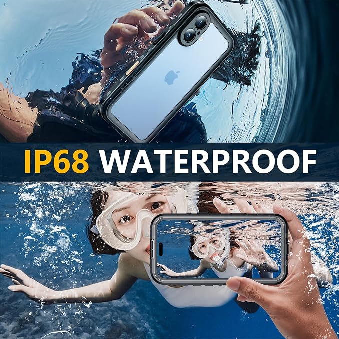 Red2Fire for iPhone 17 Case Waterproof, [Built-in Screen Protector & Camera Protector][Compatible with MagSafe][Full Body Shockproof][IP68 Waterproof][Dustproof] Phone Case 6.3" Black/Clear