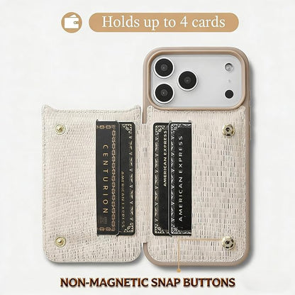 CUSTYPE Compatible with iPhone 17 Pro Wallet Case with Card Holder,Bling Leather 180°Ring Holder Kickstand Card Slots Case,PU Leather Protective Case for iPhone 17 Pro 6.3inch-Nude&Bling