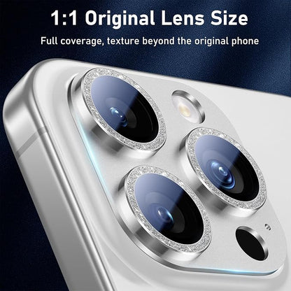 UniqueMe for iPhone 13 Pro/iPhone 13 Pro Max Camera Lens Protector, [Strong Drop Protection] [Not Easy to Fall-off] Metal Ring Tempered Glass Rear Camera Screen Cover - Sliver (Bling Circle)