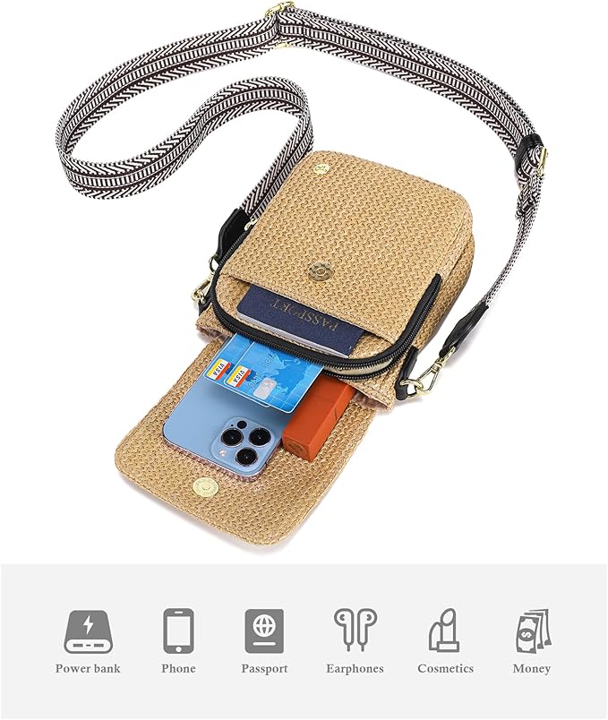 Haytijoe Faux Straw Crossbody Bags for Women Small Summer Purse RFID Woven Phone Bag Travel Beach Hawaiian Essentials Gifts