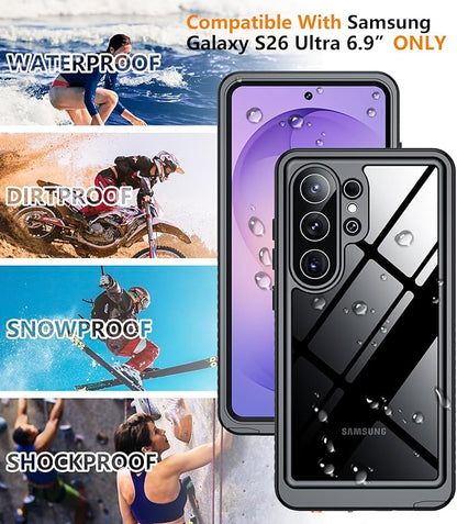 Temdan Designed for Samsung Galaxy S26 Ultra Case Waterproof, Built-in Lens & Screen Protector Military Grade Shockproof Dropproof IP68 Underwater Full Body Phone Case for Galaxy S26 Ultra 6.9"-Black