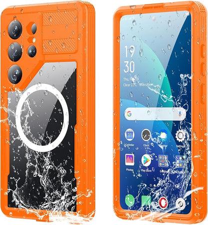 Omio for Galaxy S26 Ultra Waterproof Case Compatible with MagSafe, Magnetic Waterproof Full Body IP68 Underwater Case Built-in Screen Protector Military Grade Shockproof Case for Men Women Orange