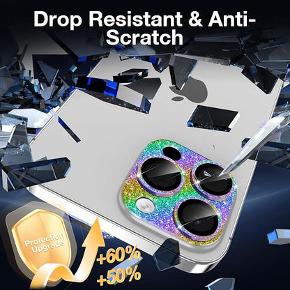 YWXTW for iPhone 16 Pro/iPhone 16 Pro Max Camera Lens Protector, [New Glitter Design] Full Bling Sparkly Diamond Tempered Glass Screen Protector Metal Camera Cover Accessories (Multi-Coloured)