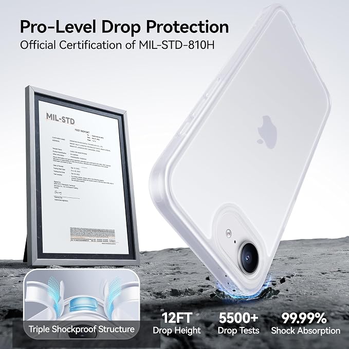 CASEKOO Armor Shockproof for iPhone 17e Case [16FT Military Grade Protection] Matte Protective Phone Case Anti-Fingerprint Thin Slim Hard Cover for iPhone 17e/16e 6.1''- Frosted White