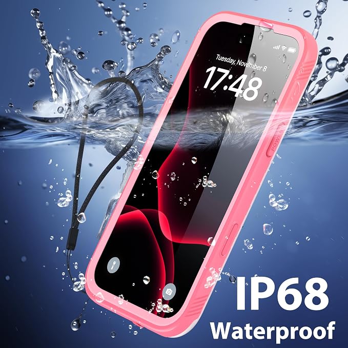 SPORTLINK for Waterproof iPhone 17 Pro Max Case - Built in Screen Protector/Full Body Dustproof/Shockproof/Dropproof/IP68 Underwater for iPhone 17 Pro Max Case 6.9 inch Pink/Frosted Clear