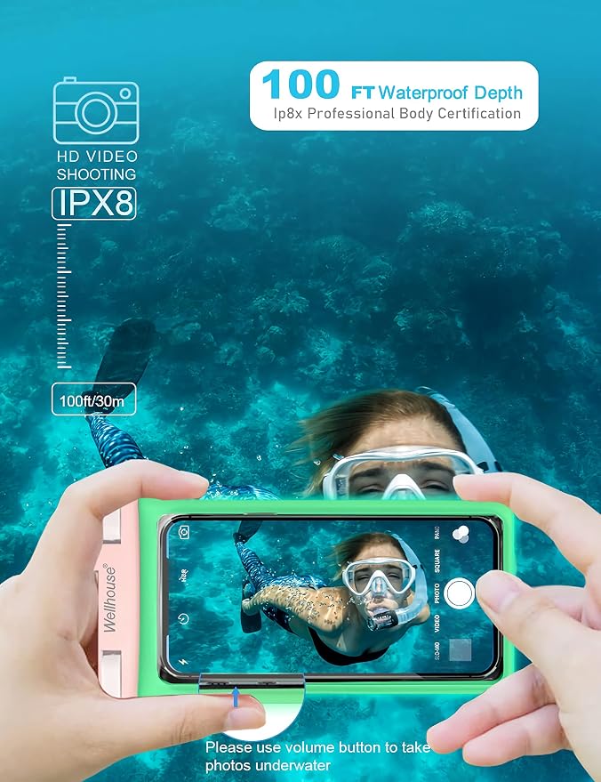 wellhouse Waterproof Phone Pouch, Waterproof Phone Case for iPhone 17 16 15 14 13 Pro Max XS Samsung, IPX8 3D Cellphone Dry Bag Beach Essentials (1 Pack - Luminous Pink7.0, 7 inch)