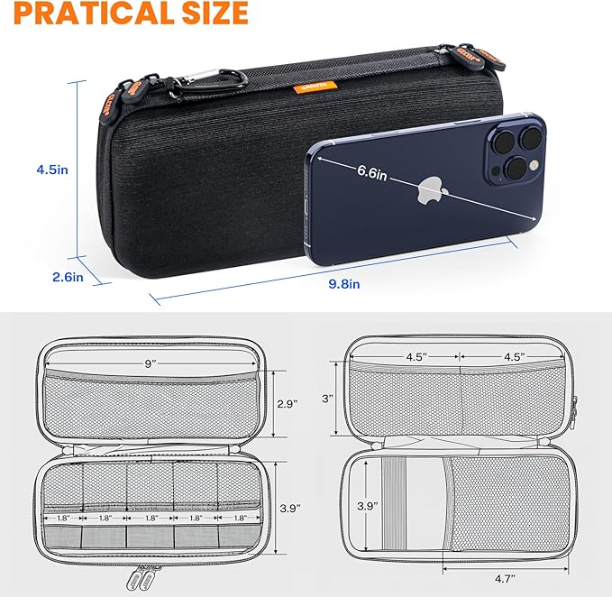 Double-Layer Hard Shell Electronics Organizer Travel Case | Shockproof Hard Shell Carrying Case,Portable Tech Accessories Zipper Bag for Cord, Cable, Charger, Phone, Power Bank & USB