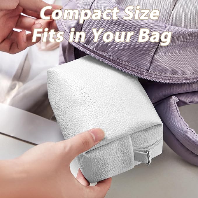 Small Tech Pouch, Waterproof Electronics Travel Case with Carabiner, Compact Cable Organizer Bags & Cases for Chargers, Power Banks, Hard Drives, Earbuds, Cords and Digital Accessories (White)
