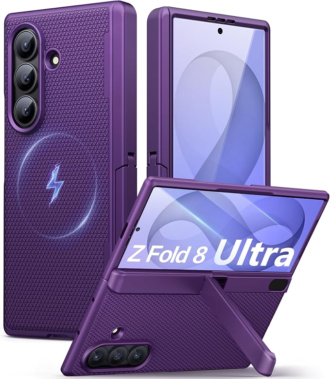SSLOTSCASE Magnetic for Samsung Galaxy Z Fold 8 Ultra Case, Dark Purple | Stand, Supports Wireless Charging, Hinge Protection, Screen Protector, Raised Edges Protect Lens, Hard Shockproof Phone Cover