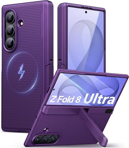 SSLOTSCASE Magnetic for Samsung Galaxy Z Fold 8 Ultra Case, Dark Purple | Stand, Supports Wireless Charging, Hinge Protection, Screen Protector, Raised Edges Protect Lens, Hard Shockproof Phone Cover