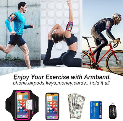 Armband for Samsung Galaxy S26/S25/S24/S23/S22/S21/S20/S10/S9/S8,Galaxy A01/A8/A10e/A20e/A41/M01/Xcover 5,Water Resistant Sport Armband with Zipper Slot for Galaxy Buds (Pink)
