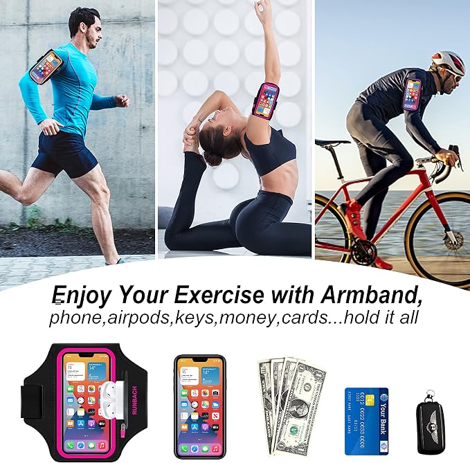Armband for iPhone 17 Pro Max/16 Pro Max/16 Plus/15 Pro Max/15 Plus/iPhone 14,13,12,11 Pro Max/XS Max,Water Resistant Sport Armband with Zipper Slot for Airpods and Keys (Pink)