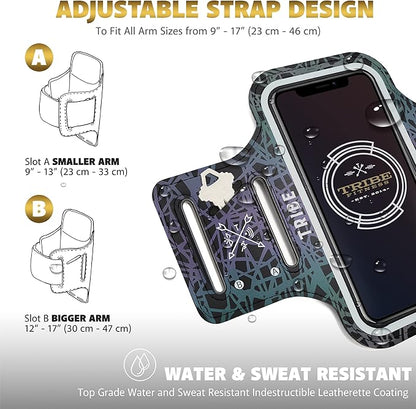 TRIBE Water Resistant Cell Phone Armband Case Running Holder for iPhone Pro Max Plus Mini SE (13/12/11/X/XS/XR/8/7/6/5) Galaxy S Ultra Plus Edge Note (21/20/10/9/8/7/6/5) Adjustable Strap & Key Pocket