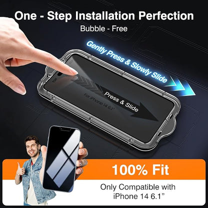 EZ-GLAZ- 4 Pack for iPhone 14 Privacy Screen Protector[6.1"] With 2 Pack Camera Lens Protector, [Drop Protection] 9H Hardness Full Coverage Anti-Spy Tempered Glass Film, Easy to install