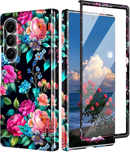 Btscase for Samsung Galaxy Z Fold 7 Case,Built in Front Screen Protector,Gold Glitter Marble Pattern Hard PC Slim Shockproof Full Body Drop Protective Case for Galaxy Z Fold 7 5G, Green