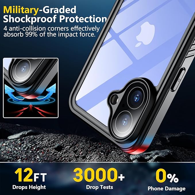 SPIDERCASE for iPhone 16 Waterproof Case, Built-in Screen Protector,12FT Military Grade Shockproof, IP68 Underwater Full Body Sealed Protection with Lanyard for iPhone 16 6.1“, Black