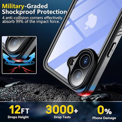 SPIDERCASE for iPhone 16 Waterproof Case, Built-in Screen Protector,12FT Military Grade Shockproof, IP68 Underwater Full Body Sealed Protection with Lanyard for iPhone 16 6.1“, Black