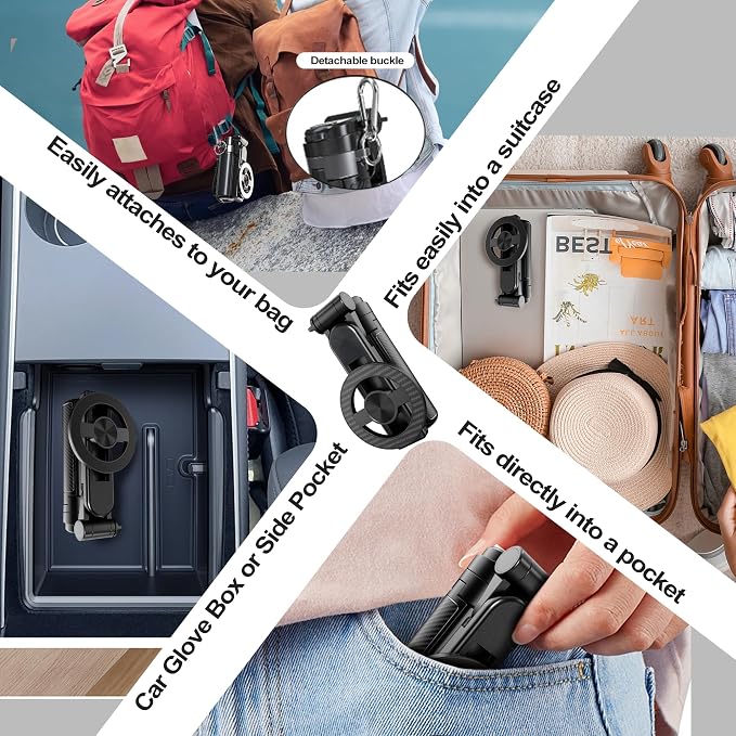 4-in-1 Multifunctional 360° Rotation Magnetic Selfie Stick, Mini Portable Extendable Phone Tripod with Remote and Metal Ring for iPhone & Android, for Travel Vlog Live Streaming (Black)