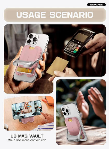 SUPCASE for MagSafe Wallet with Stand, Magnetic Wallet for Men Women, [Hold 6 Cards] [RFID Blocking] [Strong Magnetic Lock] Phone Stand Card Holder for iPhone 17/16/15/14/13/12 Series, Blush Pink
