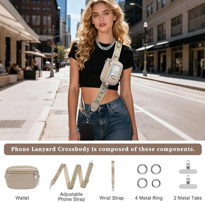 Clip and Go Cell Phone Pouch Lanyard Crossbody with Wallet | Adjustable Strap, Leather Purse Strap, Wrist Strap, For Women