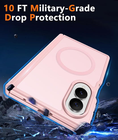 FNTCASE for Samsung Galaxy Z-Fold-8 Case: [Full Hinge Protection] [Screen Protector] Compatible with MagSafe, Heavy Duty Rugged Shockproof Anti-Scratch Protective Clear Phone Cover (C-Pink)