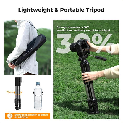 K&F CONCEPT Camera Tripod, 75" Lightweight Portable Travel Outdoor DSLR Tripods for Camera Phone Video Recording Tripod Stand, Cellphone Clip for Smartphone Live Streaming Vlog, Dark Grey