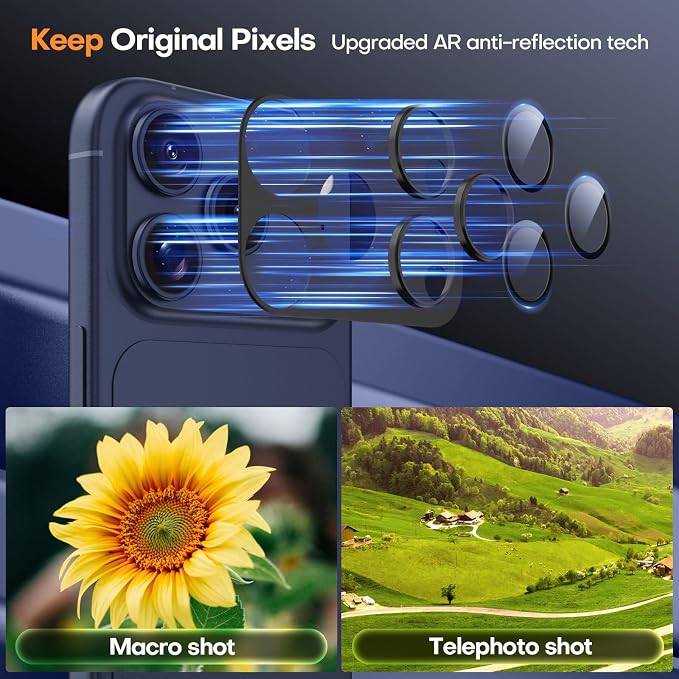 Jeluse Compatible with iPhone 17 Pro Camera Lens Protector, Strong Adhesion Full Coverage Metal Aluminum Alloy Ultra Clarity Tempered Glass Camera Screen Protector
