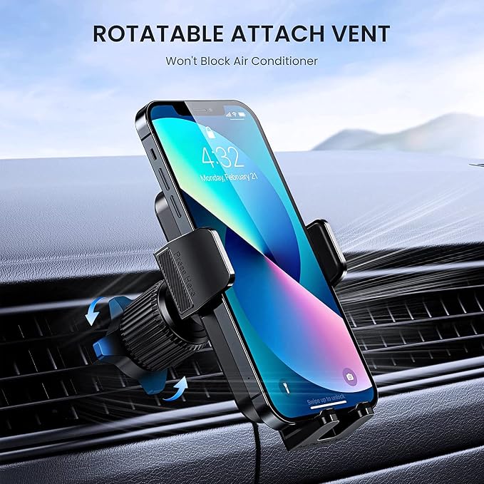 Car Vent Phone Mount for Car [Military-Grade Hook Clip] Phone Stand for Car [Thick Cases Friendly] Air Vent Clip Cell Phone Holder for Smartphone, iPhone, Automobile Cradles Universal