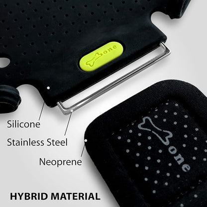 BONE Run Tie, Running Armband Phone Holder, Skin-Friendly & Washable Silicone Sport Armband, Universal Workout Phone Carrier Compatible with 4"-6.7" Smartphones (Black - Size XL/Arm Size 15.7-21.4")