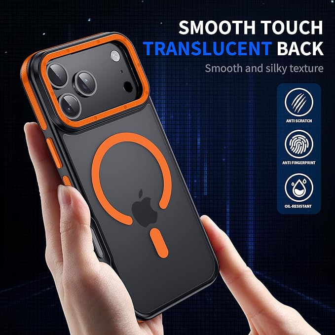 Strong Magnetic for iPhone 17 Pro Case with 1x Screen Protector + 1x Camera Cover [Military-Grade Protection] Compatible with MagSafe Slim Thin Phone Cover for iPhone 17 Pro 6.3 inch, Orange Bumper