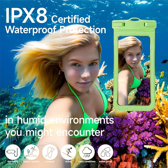 IPX8 Waterproof Phone Case (2-Pack) - Universal Waterproof Bag for iPhone, Samsung, Pixel up to 7” | Clear Touchscreen for Swimming, Snorkeling, Kayaking & Beach (Shadow Black and Shadow Black)