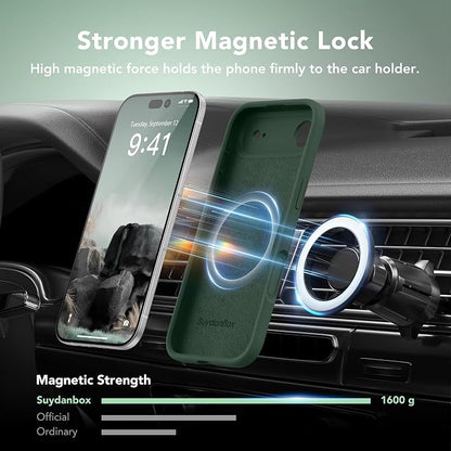 Magnetic for iPhone Air Case, Compatible with MagSafe, [Full Camera Protection][Screen Protector] Silicone Shockproof Protective Phone Case for iPhone 17 Air 6.5", Alpine Green