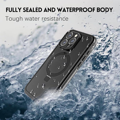 Omio for iPhone 15 Pro Max Waterproof Case with Stand Compatible with MagSafe, Full Body Magnetic IP69 Underwater Case Built-in Screen Protector Military Grade Shockproof Case for Men Women, Black