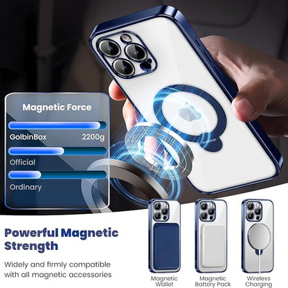 GolbinBox for iPhone 16 Pro Max Case with 360° Spin Magnetic Stand,[Compatible with Magsafe] [Military Protection][Built-in Ring Holder] Camera Control Phone Case for 16 Pro Max,Dark Blue/Clear