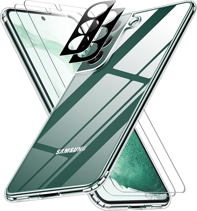 SPIDERCASE Designed for Samsung Galaxy S22 Case, [10 FT Military Grade Drop Protection], 2 Pack [Tempered Glass Screen Protector+Camera Lens Protector] Heavy Duty Shockproof Case, Clear