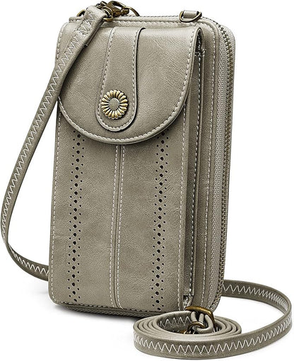 S-ZONE Women RFID Blocking Crossbody Cell Phone Purse Small Faux Leather Wallet Purse