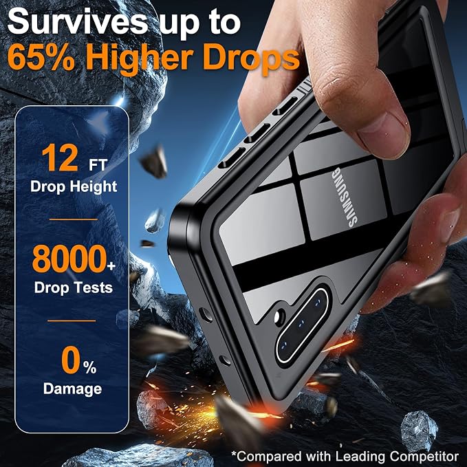 Hualele for Samsung Galaxy Note 10 Case Waterproof, Built in Lens & Screen Protector Rugged Full Body Heavy Duty Protective Military Grade IP68 Underwater Cover Case for Galaxy Note 10 Black