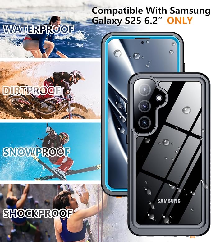 Temdan Designed for Samsung Galaxy S25 Case Waterproof, Built-in Lens & Screen Protector Military Shockproof Dropproof IP68 Underwater Full Body Phone Case for Galaxy S25 5G 6.2"-LightBlue (2025)