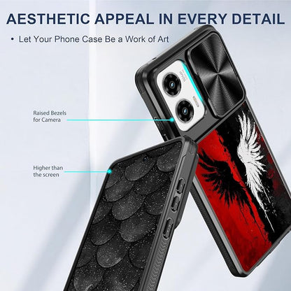 for Motorola Moto G Stylus 5G 2024 Case with Black White Wings, Metal Slide Camera Cover, Screen Protector, Anti-Peeping Privacy Safeguard, Camera Lens Protector Phone Case for Moto G Stylus 5G 2024