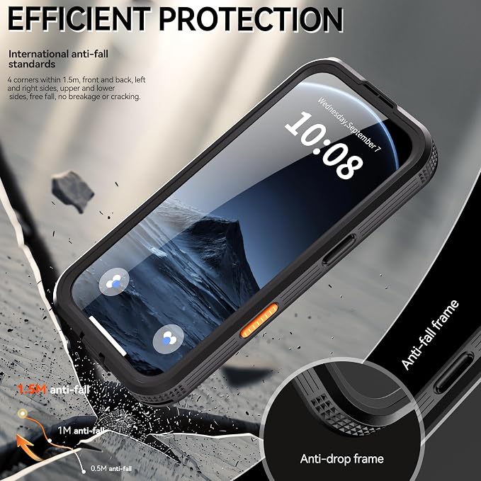 Losin Compatible with iPhone 17 Pro Waterproof Case, [Compatible with MagSafe] [Built-in Screen Protector], Full Body Protection Military Grade Shockproof Case, Black