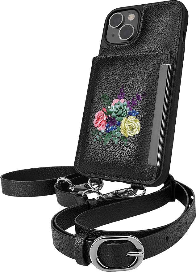 Smartish iPhone 14 Crossbody Wallet Case - Dancing Queen [Purse/Clutch with Detachable Strap & Wristlet] Protective Cover with Credit Card Holder - Catch The Bouqet